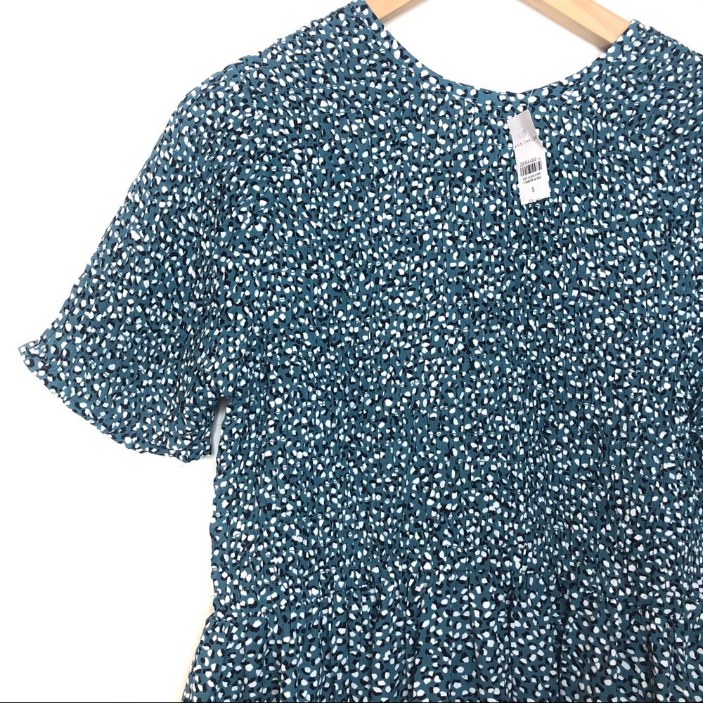 🆕 Ann Taylor Fiesta Dot Smocked Peplum Ruffle Top - Picture 7 of 14